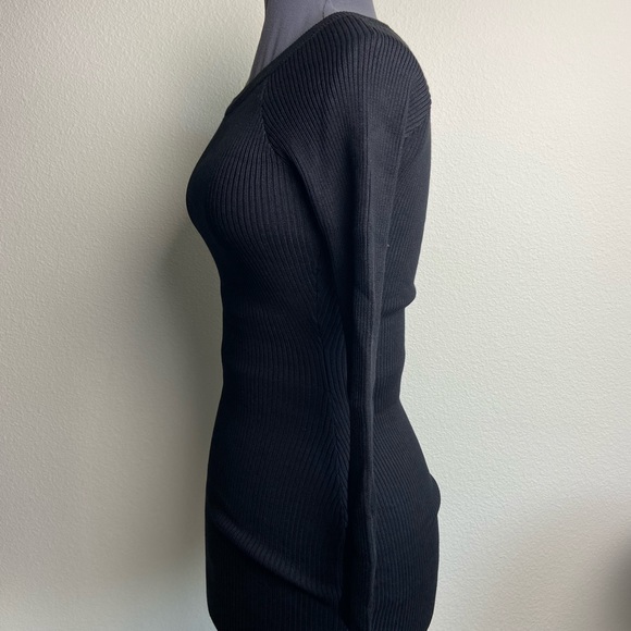 BESTOW Black Crew Neck Long Sleeve Rib Knit Sweater Tunic, M - Picture 6 of 8